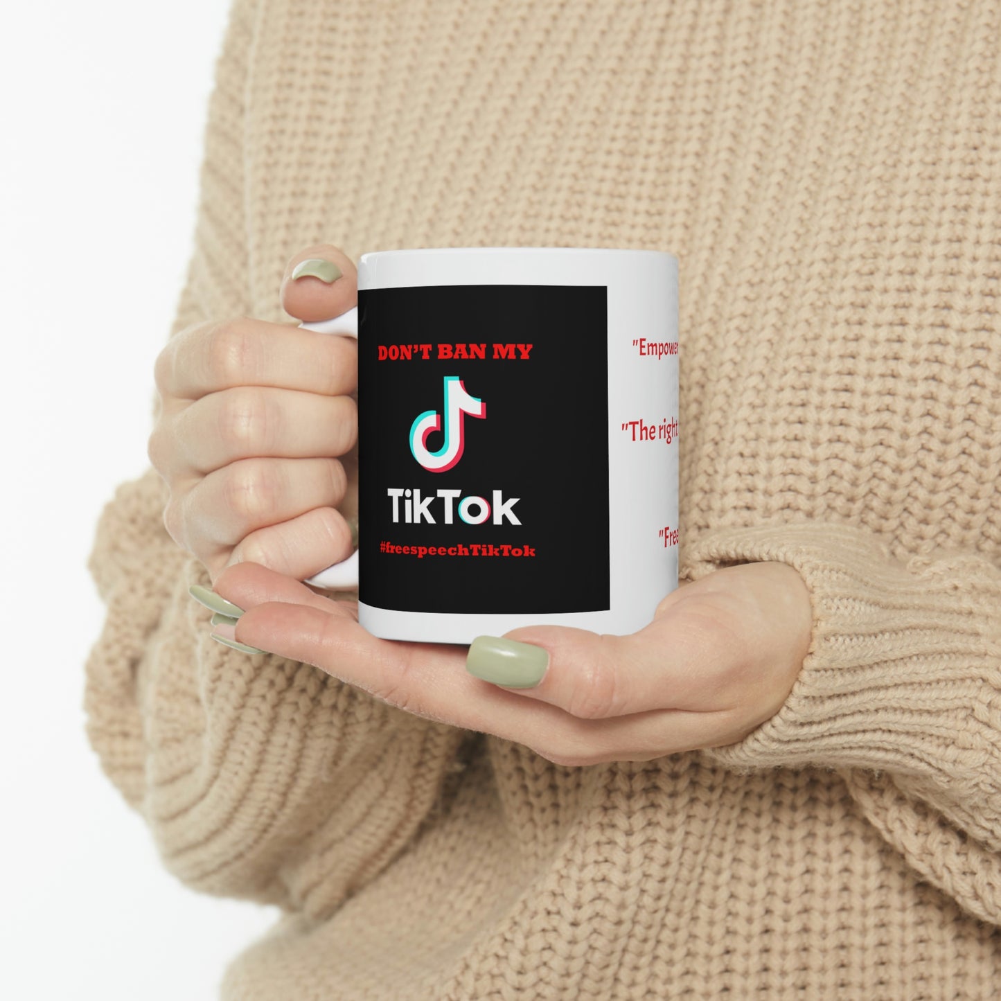 #FreeSpeechTikTok White Coffee Mug: Advocate TikTok Freedom with Every Sip